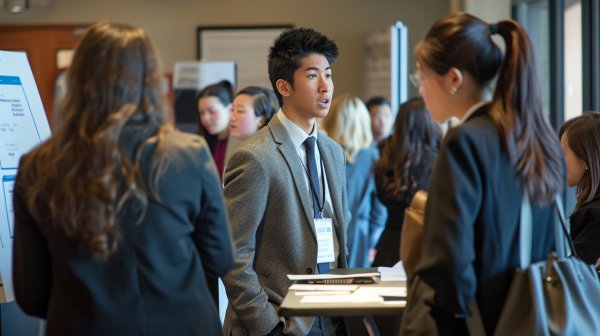 Image of a group of people attending a career fair. 
